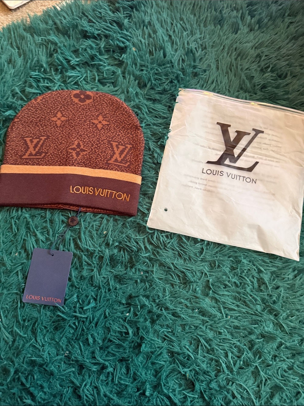 Brown and Tan Louis Vuitton Beanie